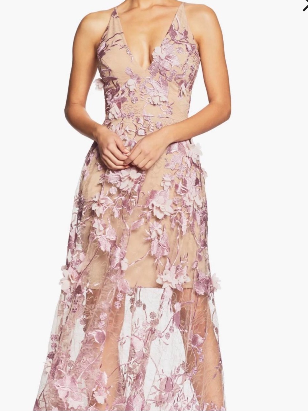 Dress the Population Blush Pink Floral Appliqué V-Neck Maxi Dress